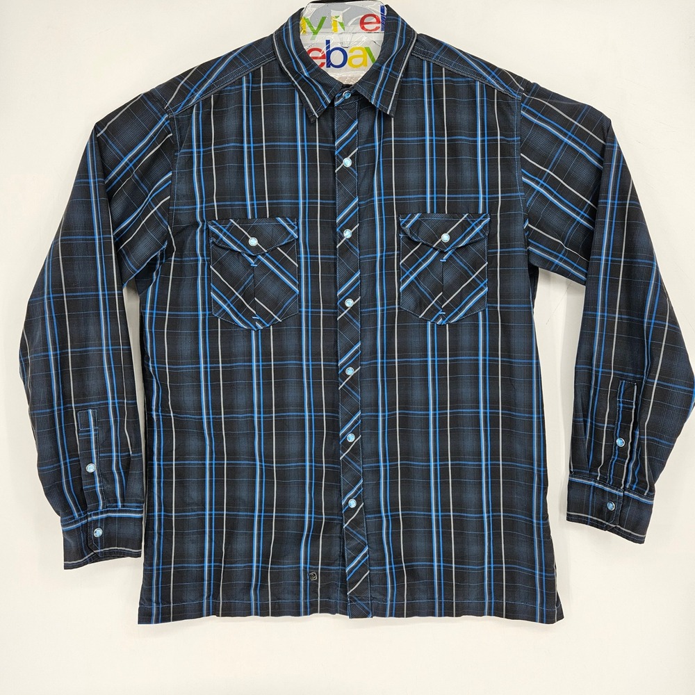 Kuhl Shirt Mens Large Blue Plaid Long Sleeve Button Up Outdoor Hiking Casual